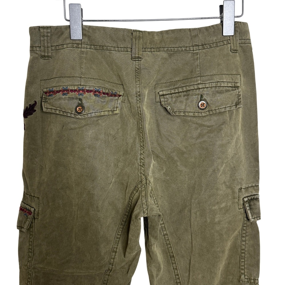 Sundance Olive Green Embroidered Cargo Pants Women 10 Floral Utility Button Fly - Picture 3 of 11